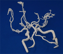 造形直後のサポート付のモデルとサポート除去後のモデル。オーバーハングのサポート材はシステムが自動で生成する。